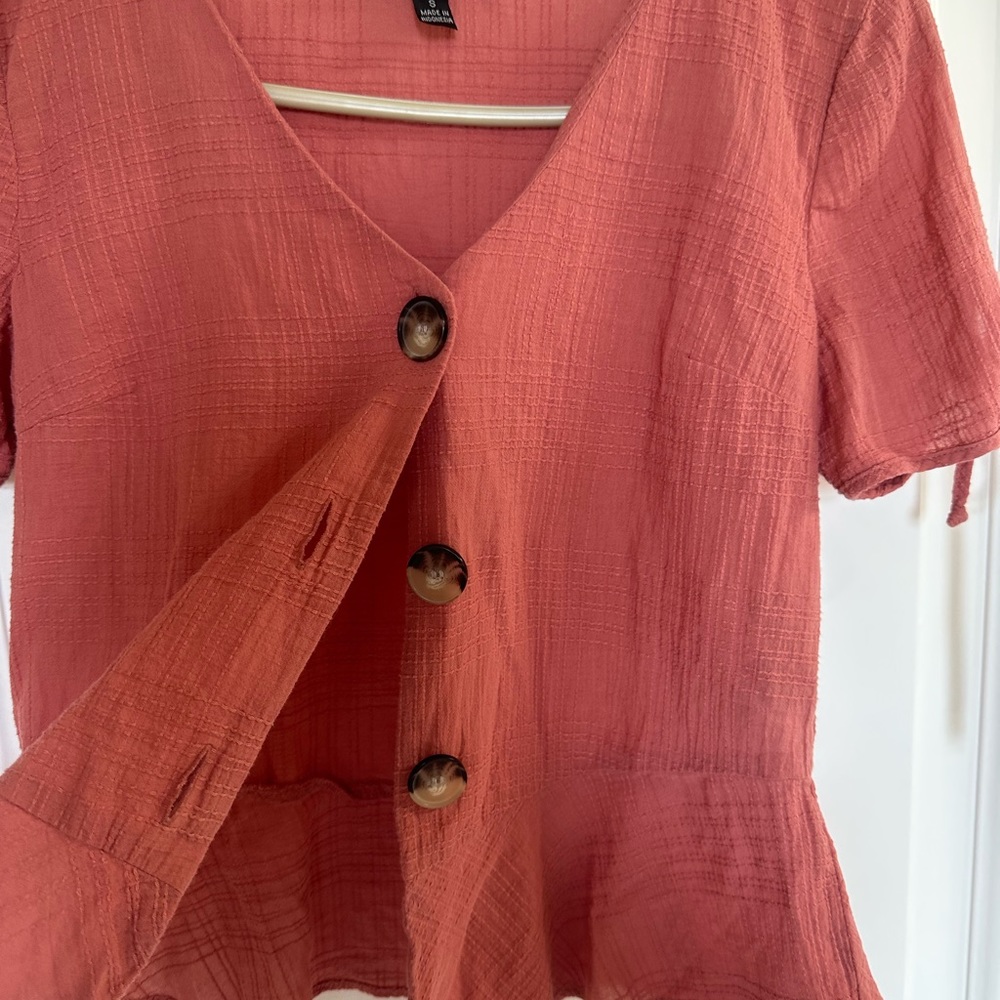 BCX blouse, size small, button up with ties on arms!